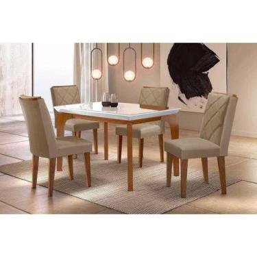 Imagem de Sala Jantar Mesa Londrina Tampo c/ Vidro Curvo 120cm 4 Cadeiras Pietá 