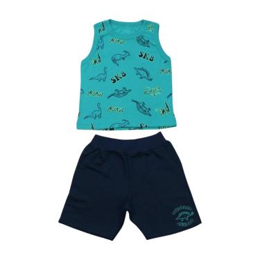 Imagem de Conjunto Infantil Regata Estampa Dino e Bermuda Moletinho 2384 - Bicho Bagunça-Masculino