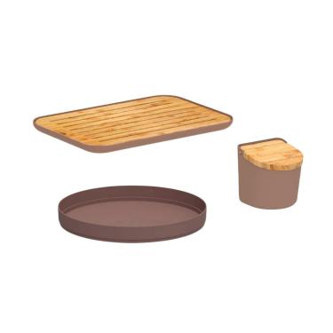 Imagem de Tabua Migalheira Saleiro Bambu Bandeja Redonda Giratoria Marrom