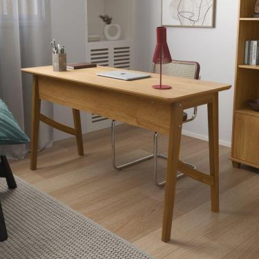 Imagem de Escrivaninha Taurus 1 Gaveta Mdf Pés Madeira Maciça Mesa De Estudo Aparador Moderno Cinamomo