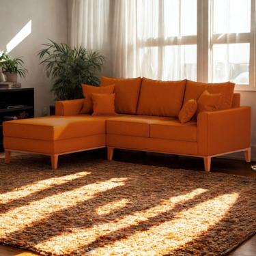 Imagem de Sofá 3 Lugares Beny Com Chaise Esquerdo Suede Terracota