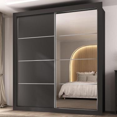 Imagem de Guarda-roupas Casal Com Espelho 2 Portas De Correr 4 Gavetas Chicago Multimóveis Mp4269 Preto Preto