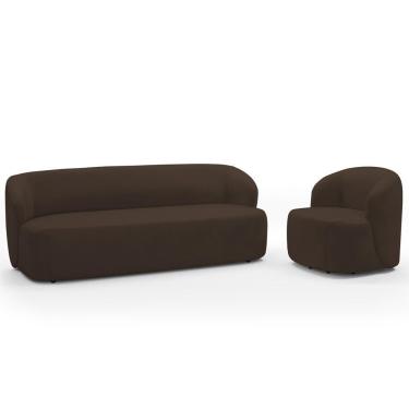 Imagem de Sofá 2 Lugares 170cm Com Poltrona Giratória Orgânica Heidy F04 Veludo Marrom - Lyam Decor