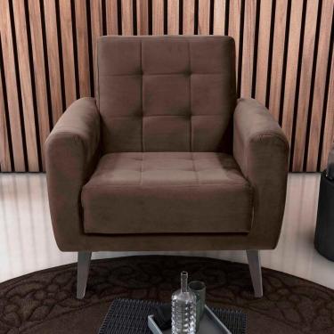 Imagem de Poltrona Para Descanço Com Pés De Madeira Livia Matrix Veludo Marrom