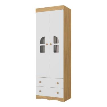 Imagem de Guarda-roupa Infantil 62cm 2 Portas Com Vidro E 2 Gavetas Liz Multimóveis MP4512 Madeirado/branco