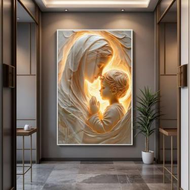 Imagem de Quadro com Moldura e Acrilico Cristal Vidro Maria menino Jesus para Sa