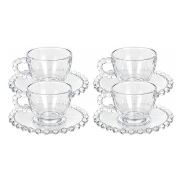 Imagem de Conjunto de Xícaras Pérola 100ml com Pires  4 Peças em Vidro para Café
