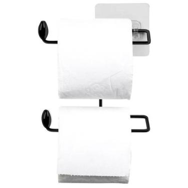 Imagem de Suporte para Papel Higiênico Duplo Preto em Aço com Fixação Adesiva Pa