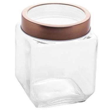 Imagem de Pote de Vidro 1,2L Quadrado com Tampa Metal Mantimentos Rosé Gold Gran