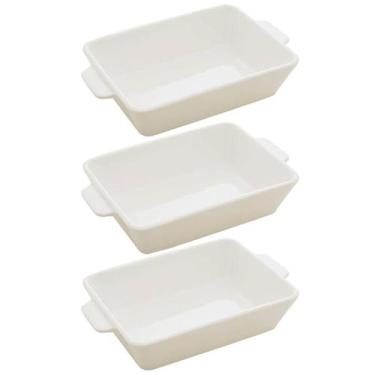 Imagem de Kit 3 Travessas de Porcelana Branca 23,5x15cm Refratários co - Lyor