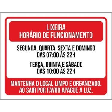 Imagem de Kit 5 Placa Acm Lixeira Funcionamento Local Limpo 18X23 - Sinalizo