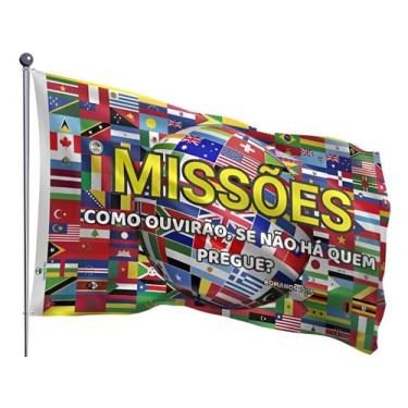 Imagem de Bandeira Evangélica de missões nações mundo como ouvirão Uma Face 0,90