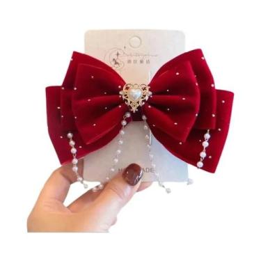 Imagem de Presilha De Cabelo Rosa Pérola Bico De Pato Para Meninas, Laço 3D De P