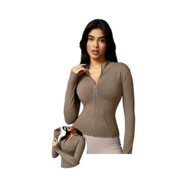 Imagem de Jaqueta Esportiva Feminina De Manga Longa Com Zíper E Gola Alta Em Cor
