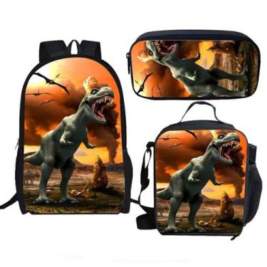 Imagem de Conjunto de mochilas Dinosaur Cartoon Kids School, 3 unidades de anime