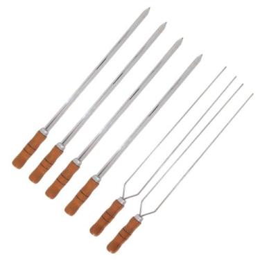 Imagem de Kit 6 Espetos 4 Espada E 2 Duplo 80cm Inox - Cabo Madeira - INOX LAURI