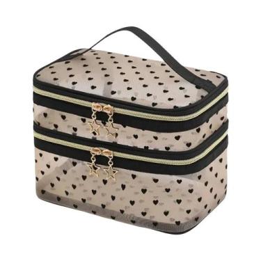 Imagem de Bolsa De Cosméticos De Viagem Em Malha Preta De Grande Capacidade Com 