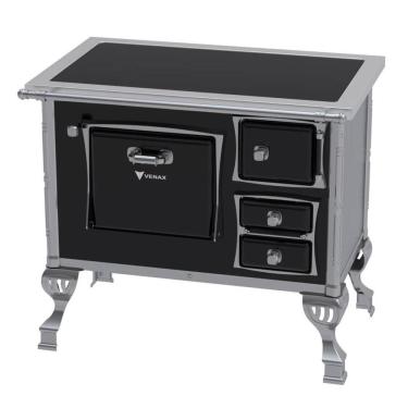 Imagem de Fogão A Lenha Venax Gii N°1 Premium Preto Saída Lado Esquerdo Chapa De Vitrocerâmica 34978