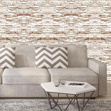 Imagem de Papel De Parede Pedras Tijolos Filetes Claro Adesivo Sala