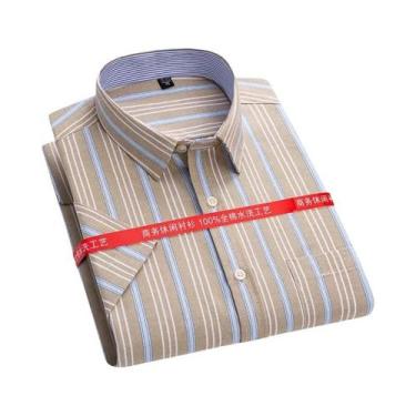 Imagem de Camisa Oxford Masculina 100% Algodão Xadrez Manga Curta Corte Regular 