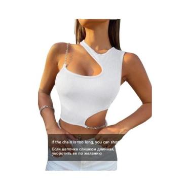 Imagem de Top Cropped Assimétrico Preto Sem Mangas Para Mulheres, Estilo Y2K, Ve