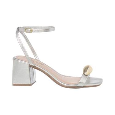 Imagem de Sandália Feminina Casual Enfeite Metalizado Salto Baixo Moda - Stessy 