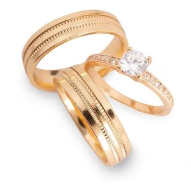 Imagem de Par De Alianças Banhada Ouro 18k 5mm Com Dois Frisos