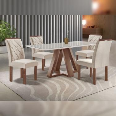 Imagem de Mesa de Jantar 120x90cm com 4 Cadeiras Arthus e Tampo de Vidro Kyra em MDF
