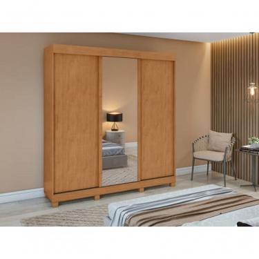 Imagem de Guarda Roupa Saion 3 Portas 1 Porta Glass 3 Gavetas MDP Amendoa Clean Móveis Lopas