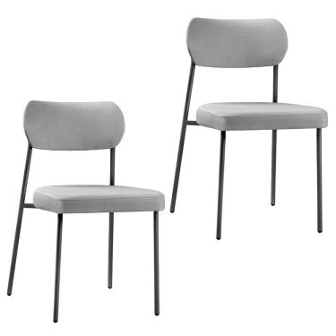 Imagem de Cadeira Jantar Estofada Pé Metal Preto Kit 2 Lavy Linho Cinza S08 - Mpozenato
