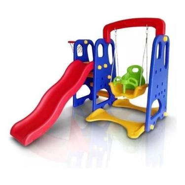 Imagem de Playground Infantil 3x1 Parquinho Balanço Escorregador Cesta de Basque
