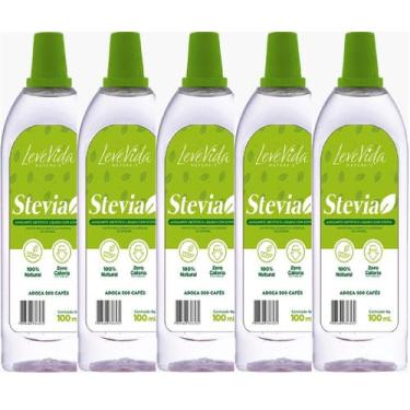 Imagem de kit 5 Adoçante Dietético Estevia Stevia 100ml 100 Natural Não Amarga -