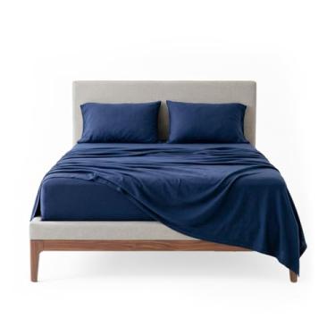 Imagem de Decolab Jogo de Lençol Malha 100% Algodão Extra Macio - Roupa De Cama Antiácaro, Inclui Lençol Com Elástico (Forro) E Fronhas (Azul-marinho, Casal Completo)