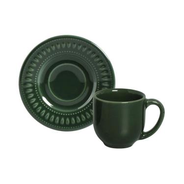 Imagem de Xícara de Chá em Cerâmica Porto Brasil Daisy Botânico Verde com Pires 72ml