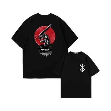 Imagem de Camiseta Masculina Preta Berserk Anime Com Estampa Gráfica Guts Estilo