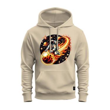 Imagem de Moletom Canguru Blusa De Frio Confortável Estampado Astronauta Flamejante-Unissex