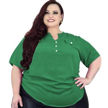 Imagem de Blusa Camisa Social Feminina Plus Size Botão E Lacinho Festa Luxo Teci