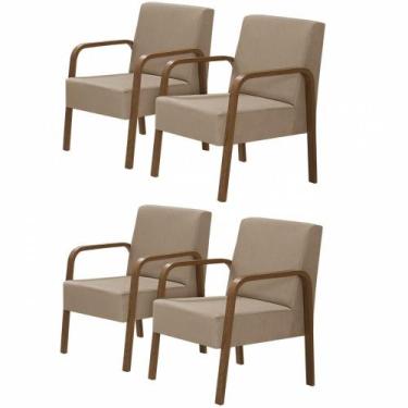 Imagem de Kit 4 Poltrona 1 Lugar Jade Braço Madeira Cappuccino - D SALLA