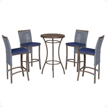 Imagem de Mesa Bistro e 4 Banquetas Roma Marrom, Corda Náutica 10 - Trama Origin