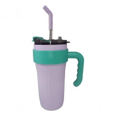 Imagem de Copo Térmico Quencher 800ML para Bebidas Quente e Fria em Aço Inoxidável com Alça Tampa e Canudo Uso Diário Inox