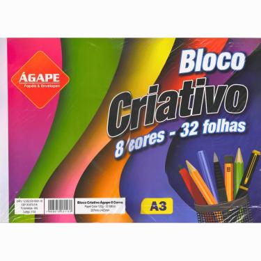 Imagem de Bloco de Papel Criativo Ágape Bloco Criativo A3 120G-M² 8 Cores C- 32 Folhas