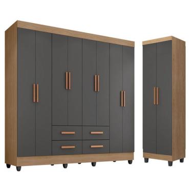 Imagem de Guarda Roupa Casal Porto 8 Portas E Armário Multiuso Lite Nature Cinza – Móveis Leão