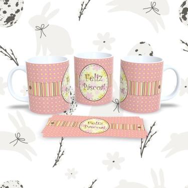 Imagem de Caneca Páscoa 17 para Bebidas Quente e Fria em Porcelana 325 ml Decorada Compatível com...