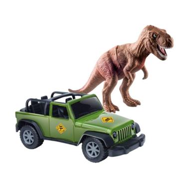 Imagem de Brinquedo Infantil Carrinho Safari com Tiranossauro Rex Que Estimula Criatividade e Coordenação Motora Verde Bs Toys