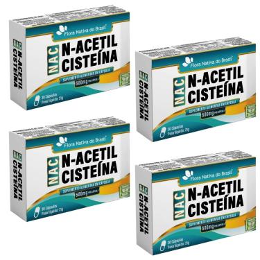 Imagem de Kit 4x NAC N-Acetil Cisteína 600mg 4x30 cps Flora Nativa-Unissex