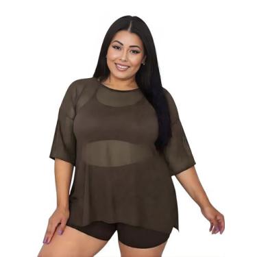 Imagem de Blusa Tule Feminina Fitness Academia Plus Size Marrom Cor:MarromTamanh