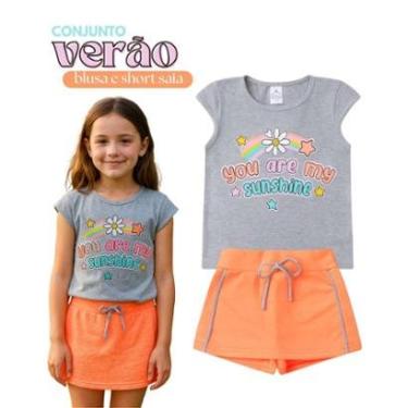 Imagem de Conjunto Verão Infantil Juvenil Feminino Blusinha Neon Shorts Saia em Moletinho Roupa Menina 10 16-Feminino