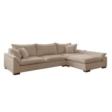 Imagem de Sofá de Canto 6 Lugares com Chaise Modulado 320cm com Base em Madeira 