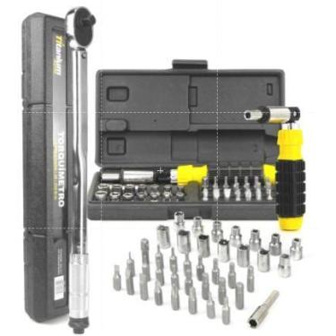 Imagem de Kit Torquímetro Estalo 1/2 28210 Nm Jogo de Soquetes 1/4 Gold 41 Peças