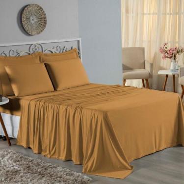 Imagem de Jogo de Cama Casal Viúva Nobre 4 Peças Malha 100% Algodão - Cobre - EN